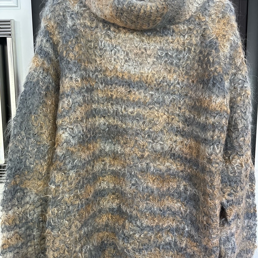 Vintage Gray and Cream and Tan Cowl Neck Sweater with Chunky Knit . Mohair/ Wool